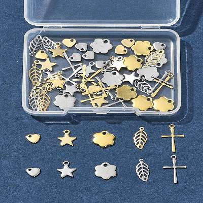 60Pcs 10 Styles 304 Stainless Steel Pendants STAS-FS0001-78-1