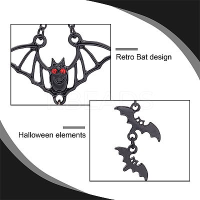 2 Pairs 2 Style Bat Alloy Dangle Earrings Sets with Rhinestone EJEW-AN0002-47-1