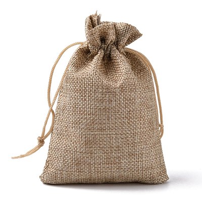 Polyester Imitation Burlap Packing Pouches Drawstring Bags ABAG-R004-14x10cm-05-1