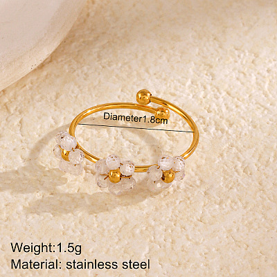 Flower 304 Stainless Steel with Cubic Zirconia Cuff Rings for Women FS-WG31CBD-01-1
