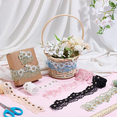 6 Yards 6 Colors Polyester Flower Embroidery Lace Trim Ribbon OCOR-PH0005-66-1