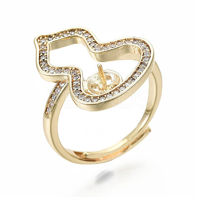 Brass Micro Pave Clear Cubic Zirconia Peg Bails Adjustable Finger Ring Settings KK-S356-173G-NF-1