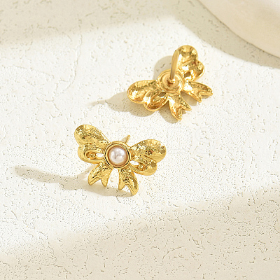 Sweet 201 Stainless Steel Bowknot Stud Earrings SK0525-1-1