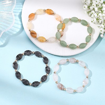 Horse Eye Natural Larvikite/Hematoid Quartz/Green Aventurine & Electroplate Non-magnetic Synthetic Hematite Beads Stretch Bracelets for Women BJEW-JB14076-1