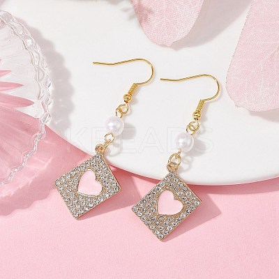 Alloy Crystal Rhinestone Rectangle with Heart Dangle Earrings EJEW-JE05491-03-1
