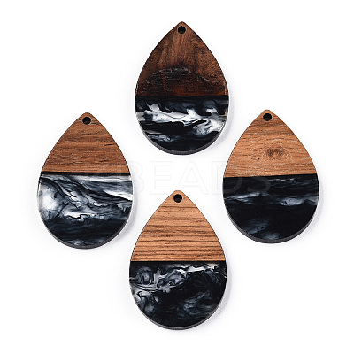Transparent Resin & Walnut Wood Pendants RESI-N039-25A-1