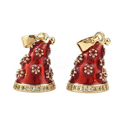Christmas Brass Micro Pave Cubic Zirconia Enamel Pendants KK-B161-15G-04-1