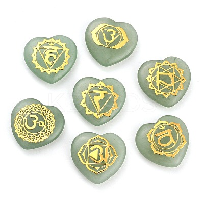 7Pcs 7 Styles Chakra Natural Green Aventurine Love Heart Ornaments Figurines G-P533-01B-1