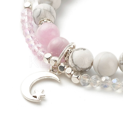 Moon and Star Charm Multi-strand Bracelet BJEW-TA00033-03-1