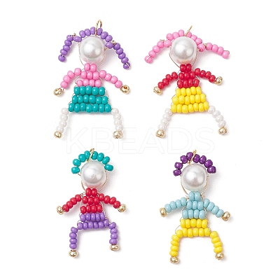 Glass Seed Bead with Glass Pearl Round Bead People Pendants PALLOY-MZ00643-1
