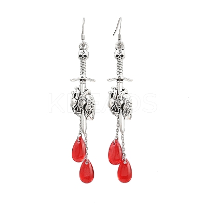 Gothic Style Sword & Heart Alloy Dangle Earrings EJEW-JE06626-1