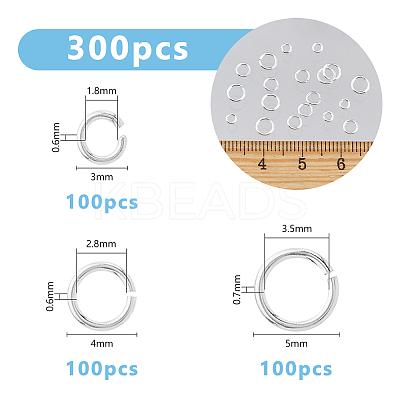 300Pcs 3 Styles Rack Plating Brass Open Jump Rings FIND-DC0006-44-1