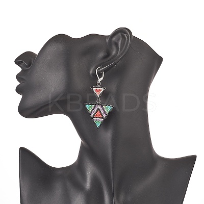 Glass Seed Beaded Triangle Dangle Leverback Earrings EJEW-MZ00044-1