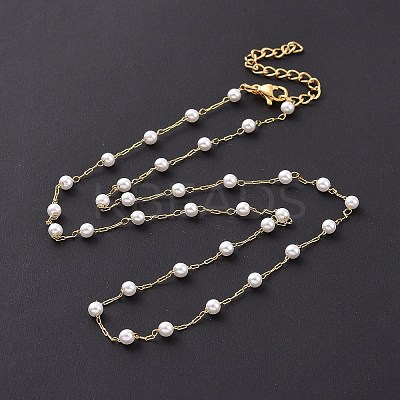 PVD Vacuum Plating 304 Stainless Steel Beaded Necklaces NJEW-E064-03G-1