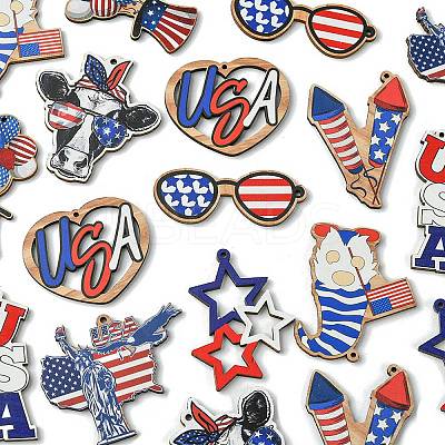 18Pcs 9 Styles Independent Day Spray Painted Wood Big Pendants WOOD-FS0001-19-1