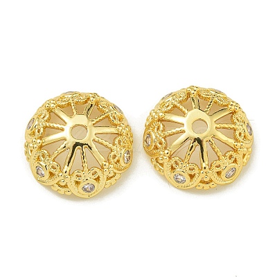 Rack Plating Brass Micro Pave Clear Cubic Zirconia Bead Caps KK-K386-13G-1