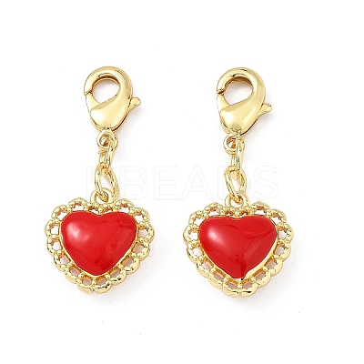 Heart Brass Enamel Pendant Decorations KK-B198-05G-1