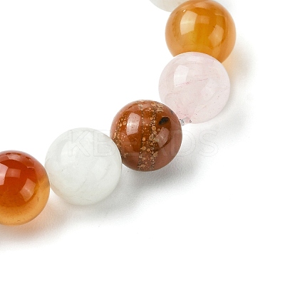 Natural Carnelian & Rose Quartz & Carnelian & Rainbow Moonstone Round Beaded Stretch Bracelets BJEW-JB10910-02-1