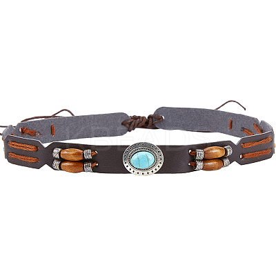 Synthetic Turquoise Oval Beaded Southwestern Cowboy Hat Belt DIY-WH0449-02-1
