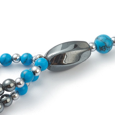 Non-Magnetic Synthetic Hematite & Turquoise Beades 3 Layer Necklaces NJEW-H307-01C-1