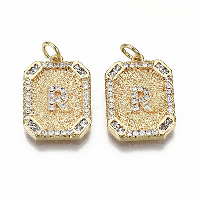 Brass Micro Pave Clear Cubic Zirconia Pendants KK-S356-234R-G-NF-1