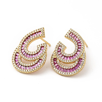 Cubic Zirconia Teardrop Stud Earrings KK-E060-12G-1