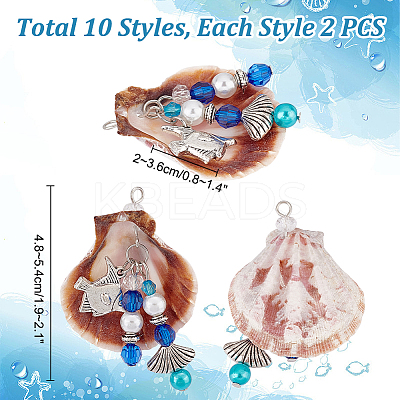 20Pcs 10 Styles Shell Big Pendants PALLOY-PH01671-1