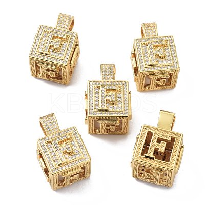 Alphabet Brass Micro Pave Clear Cubic Zirconia Pendants ZIRC-O045-01G-F-1