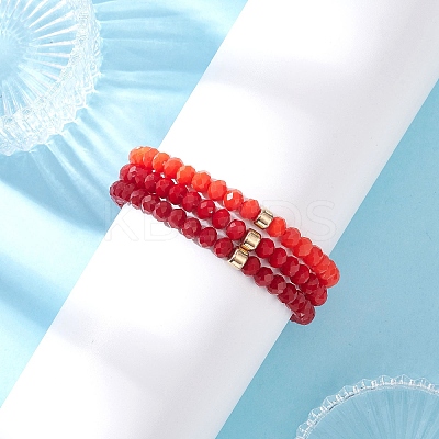 3Pcs Faceted Imitation Jade & Opaque Glass Rondelle Beaded Stretch Bracelets for Women BJEW-JB12563-05-1