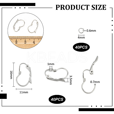 40Pcs 304 Stainless Steel Leverback Earring Findings STAS-UN0052-48-1