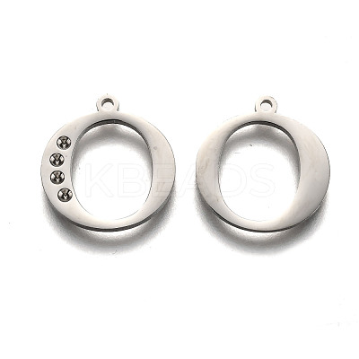 Tarnish Resistant 304 Stainless Steel Letter Pendant Rhinestone Settings STAS-Y006-61P-O-1