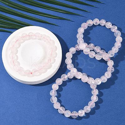 Natural Rose Quarts Round Beads Stretch Bracelets for Women BJEW-Q056-01B-1
