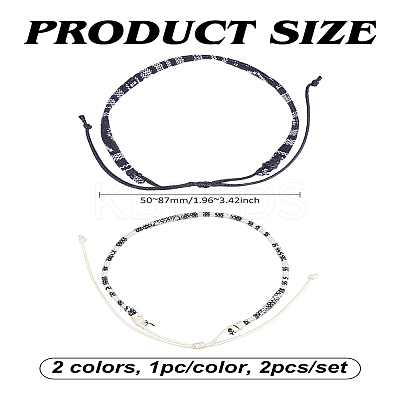 2Pcs 2 Colors Cotton And Linen Cord Braided Bracelets for Men Women BJEW-LP0003-19-1