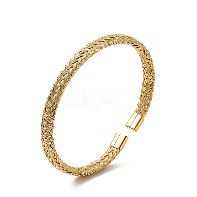 304 Stainless Steel Flat Mesh Chain Shape Open Cuff Bangle for Women BJEW-C033-08G-1