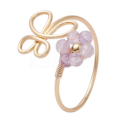 Flower Natural Peridot & Rainbow Moonstone & Amethyst & Blue Aventurine & Sunstone Finger Rings RJEW-JR00778-1