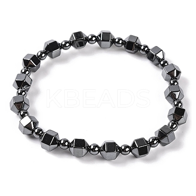 Round & Faceted Bicone Drum Synthetic Non-magnetic Hematite Beaded Stretch Bracelets for Women BJEW-Q345-02-1