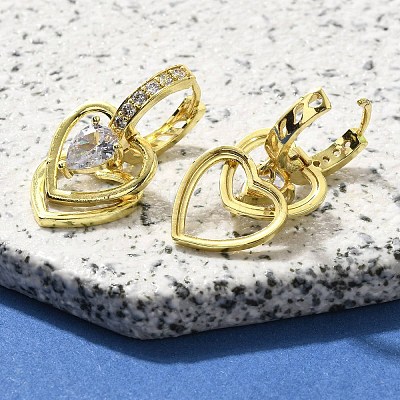 Brass Clear Cubic Zirconia Hoop Earrings EJEW-M047-12G-1