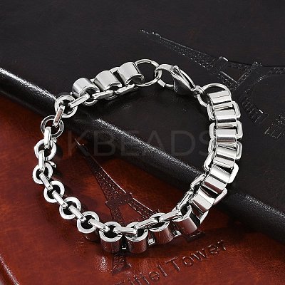 304 Stainless Steel Box Chain Bracelets for Women Men BJEW-F488-47P-1