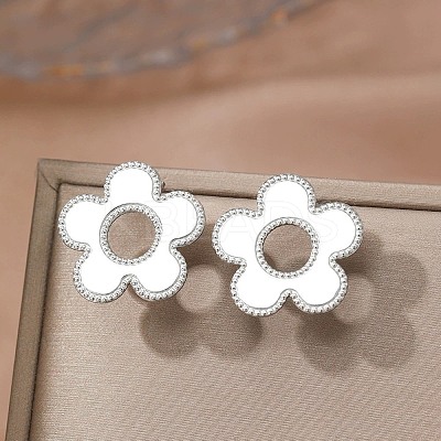 304 Stainless Steel Flower Stud Earrings EJEW-F398-02P-1