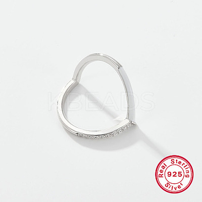 Anti-Tarnish Heart Rhodium Plated Platinum 925 Sterling Silver Micro Pave Cubic Zirconia Finger Rings BD1675-2-1
