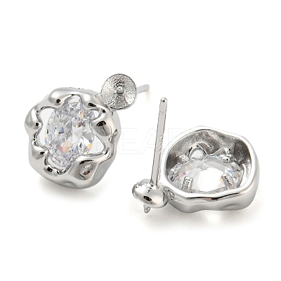 Rhodium Plated Flower 925 Sterling Silver with Clear Cubic Zirconia Stud Earring Findings STER-Q192-11P-1