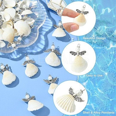 50Pcs 10 Styles Shell & Alloy Pendants PALLOY-CJ00044-1