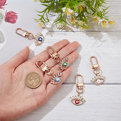 5Pcs 5 Colors Evil Eye Alloy Rhinestones Pendant Decoration HJEW-NB0001-74-1