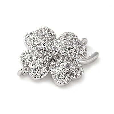 Brass Micro Pave Clear Cubic Zirconia Connector Charms KK-C086-04P-1