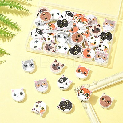 40Pcs 10 Colors Printed Wood Beads WOOD-FS0001-36-1