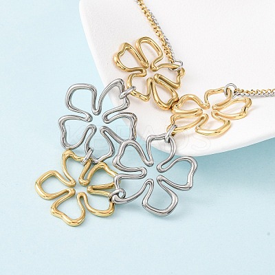 304 Stainless Steel Two Tone Flower Bib Necklaces for Women NJEW-F361-01GP-1