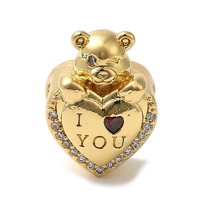 Heart Rack Plating Brass Micro Pave Cubic Zirconia European Beads KK-G511-02C-G-1