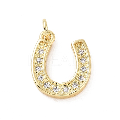 Brass Micro Pave Cubic Zirconia U Shape Charms KK-C012-24G-1