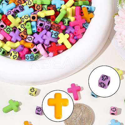 800Pcs 2 Styles Cross Theme Acrylic Beads MACR-PA0001-45C-1