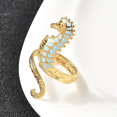 Ocean Theme 304 Stainless Steel & Enamel Cuff Rings for Women RJEW-F192-01B-G-1